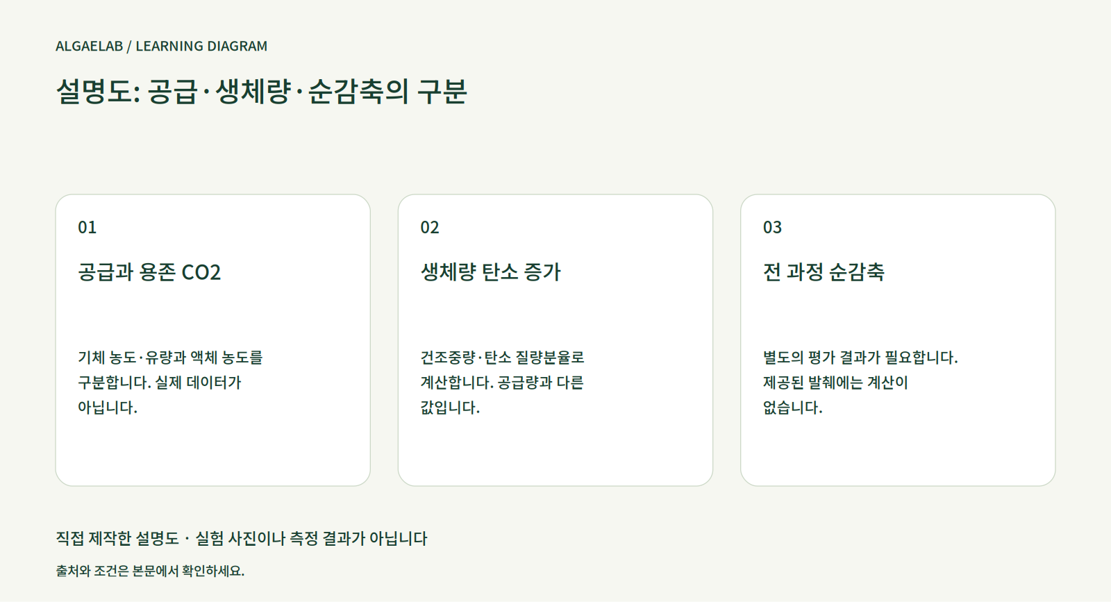 미세조류와 CO2: 공급·생체량·순감축 구분